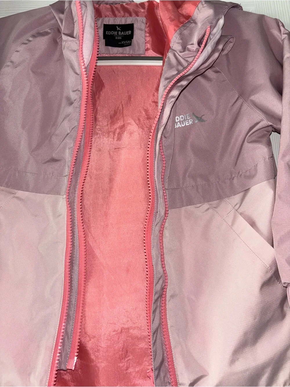 Eddie Bauer Girls Pink Two-Tone Hooded Raincoat